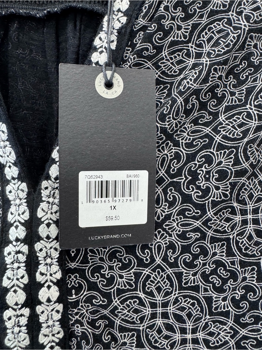 Lucky Brand Black & White Printed Peasant Blouse - Picture 4 of 6